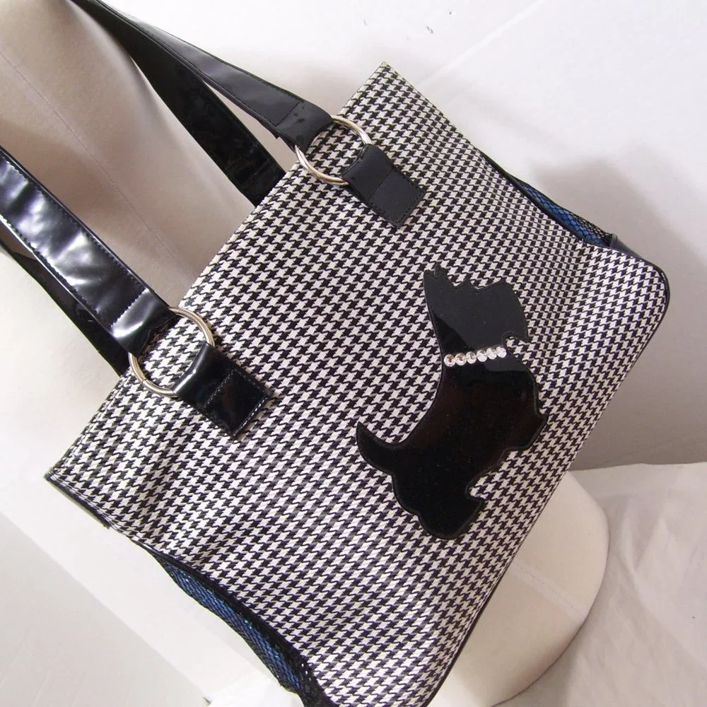Dog Fashion Doggie Carrier Handbag Vented Houndstooth Black and White  NWOT